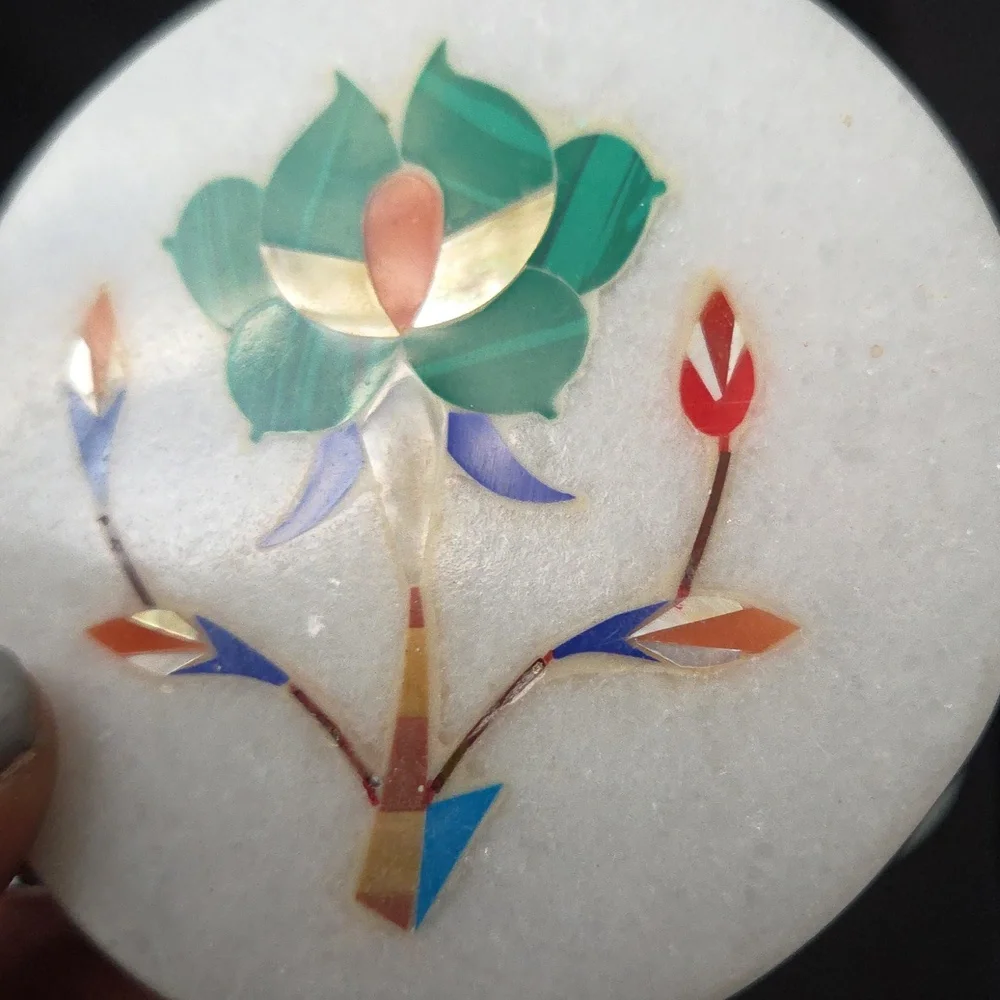 Set of 6 Marble Inlay Floral Coasters